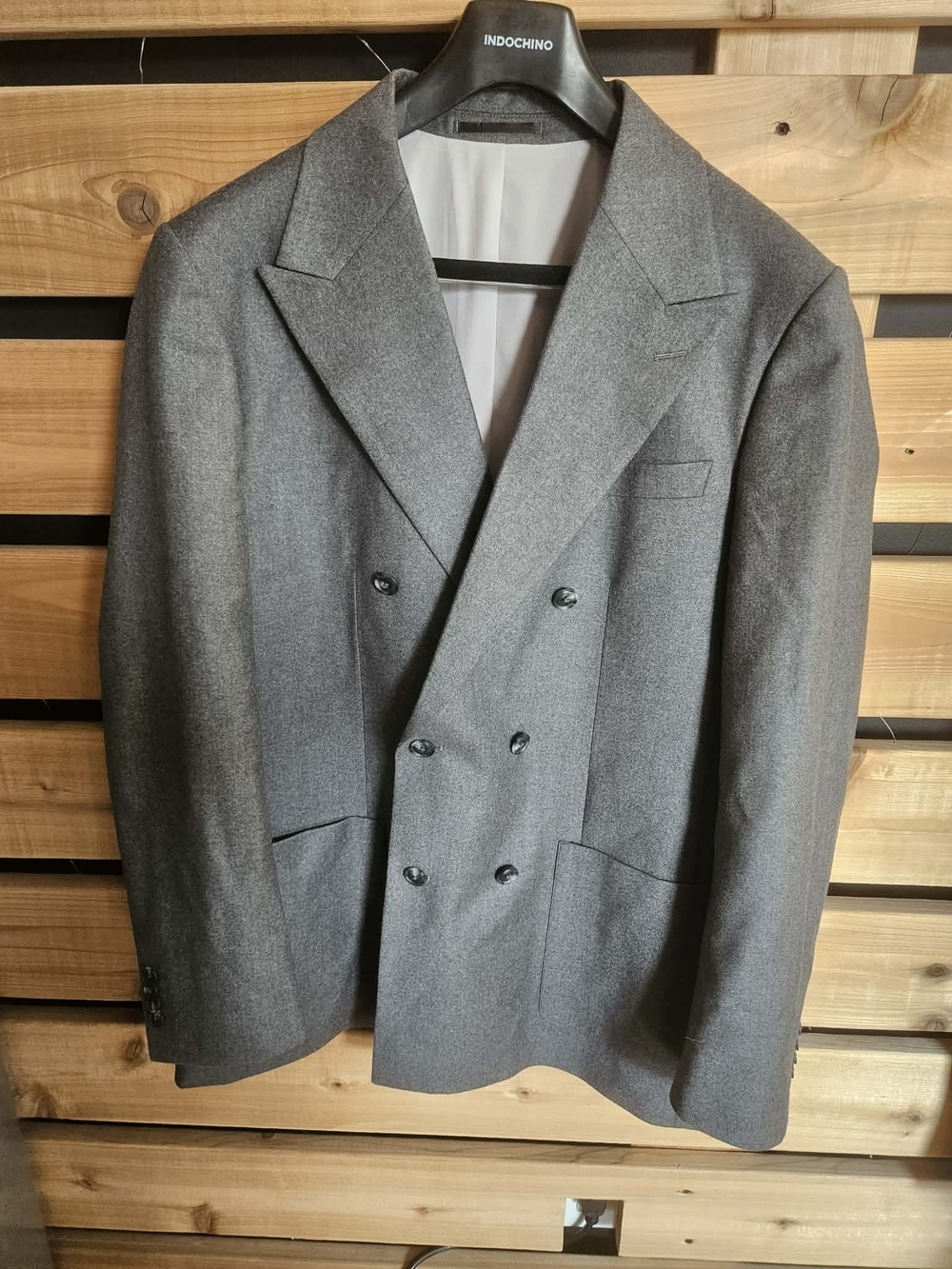 Gray Double-Breasted Wool-Blend Suit Blazer